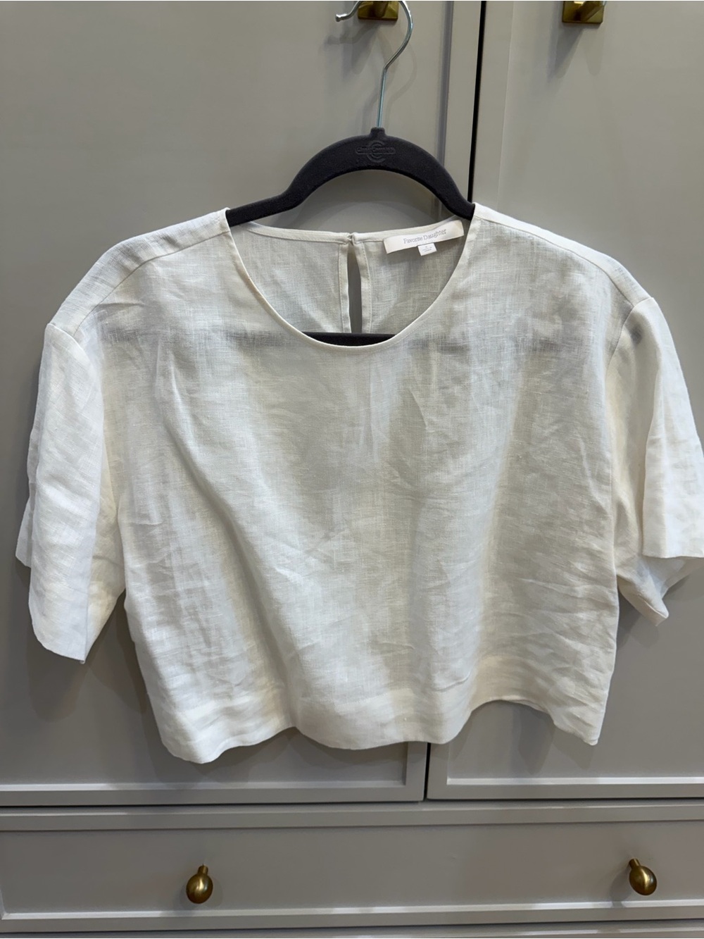 Favorite Daughter White Linen Short-Sleeve Boxy Top
